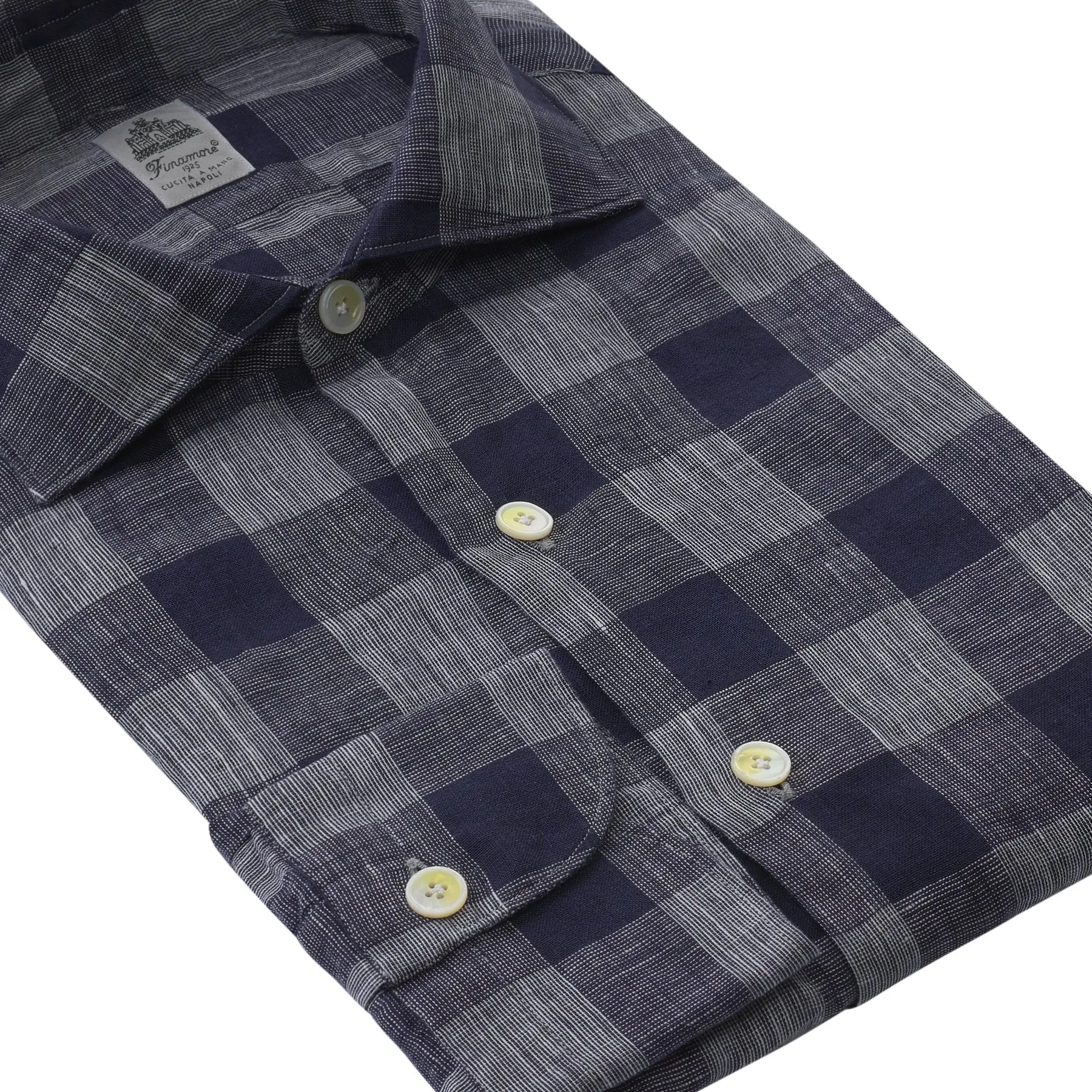 Checked Linen Shirt in Dark Blue