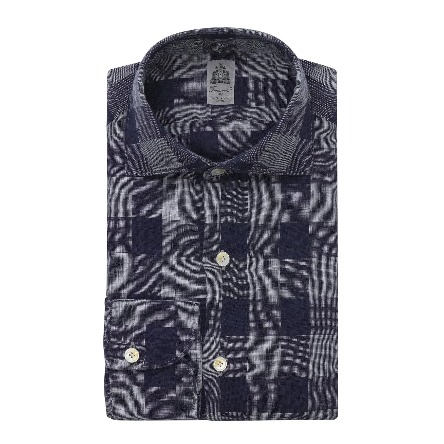 Checked Linen Shirt in Dark Blue