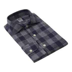 Checked Linen Shirt in Dark Blue