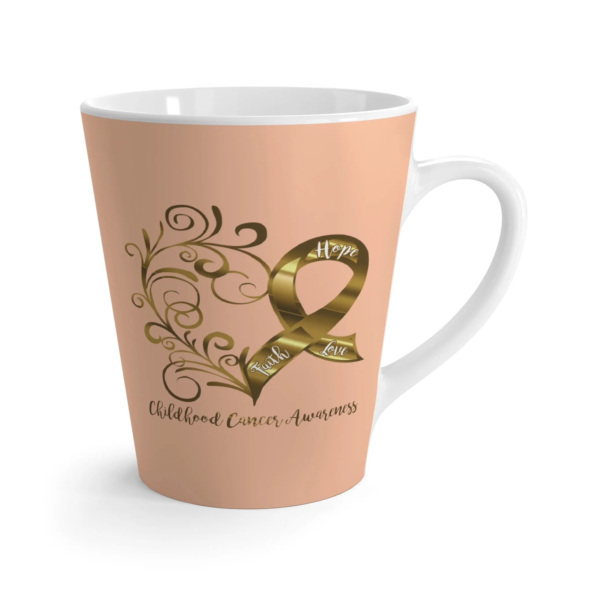 Childhood Cancer Awareness Heart "Peach" Latte Mug (Dual-Sided Design)(12 oz.)