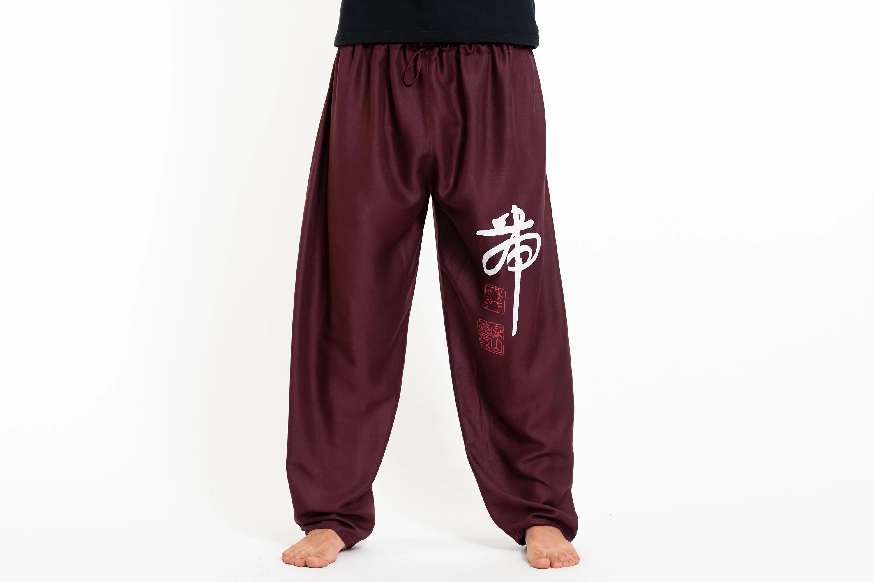 Chinese Writing Men's Thai Yoga Pants in Burgundy