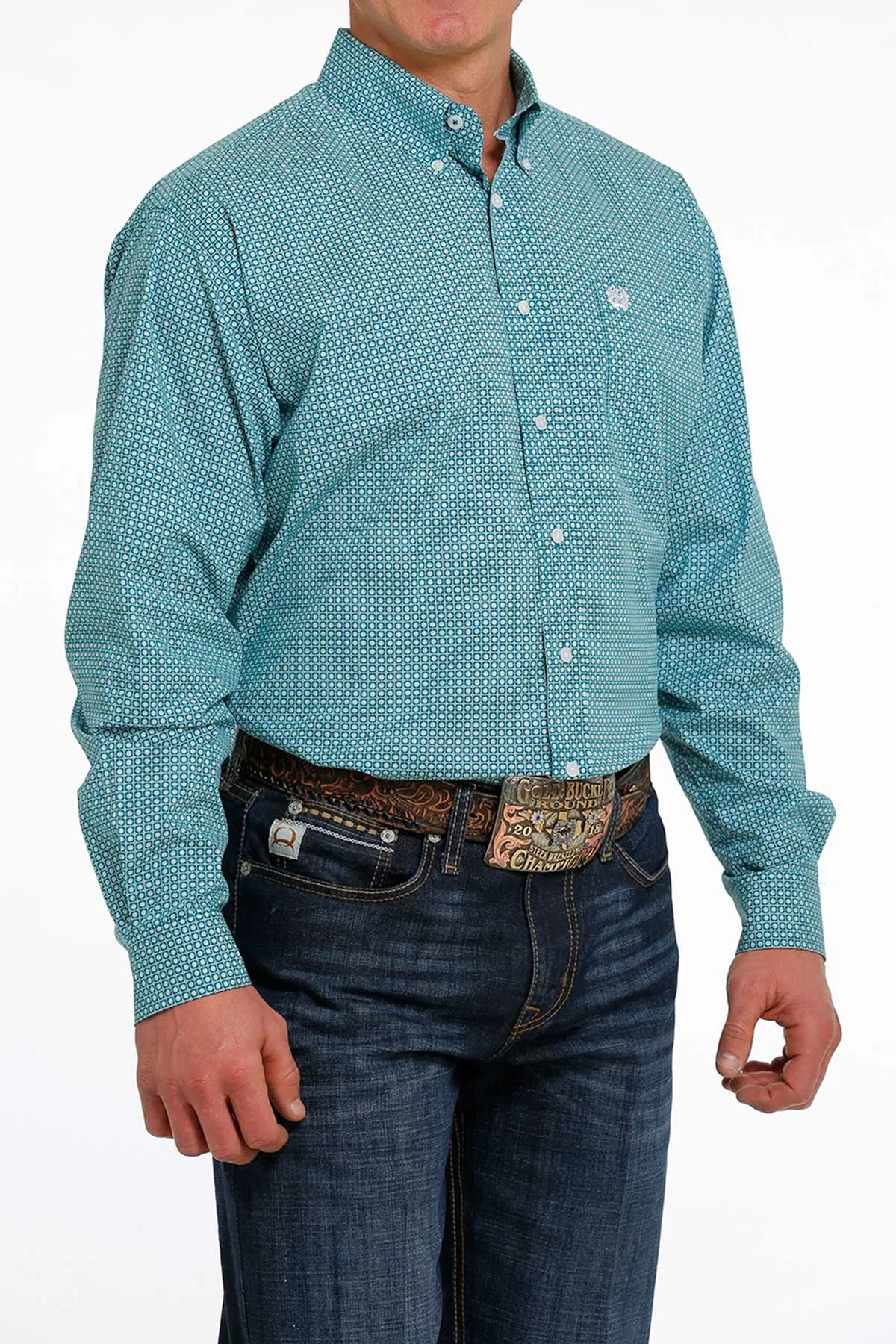 'Cinch' Men's Geo Print Classic Fit Button Down - Teal