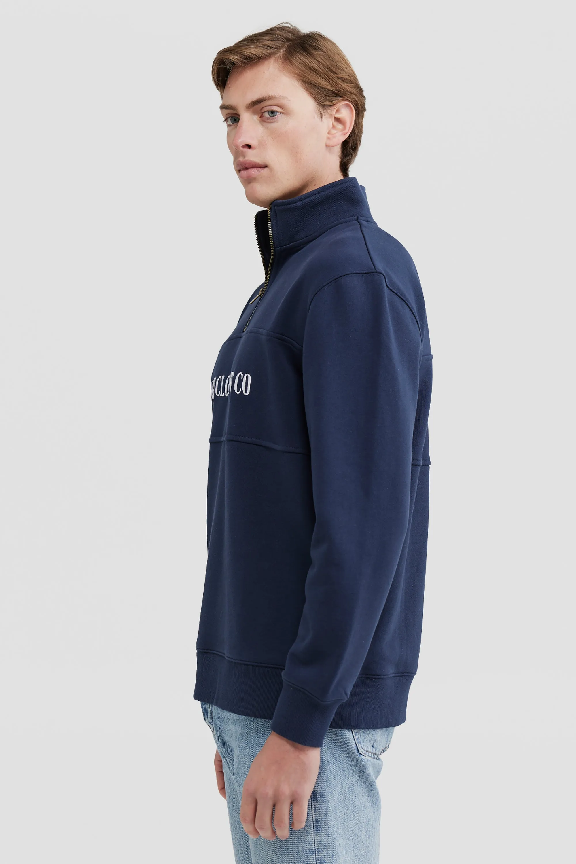 Classic Logo Quarter Zip Solid Navy