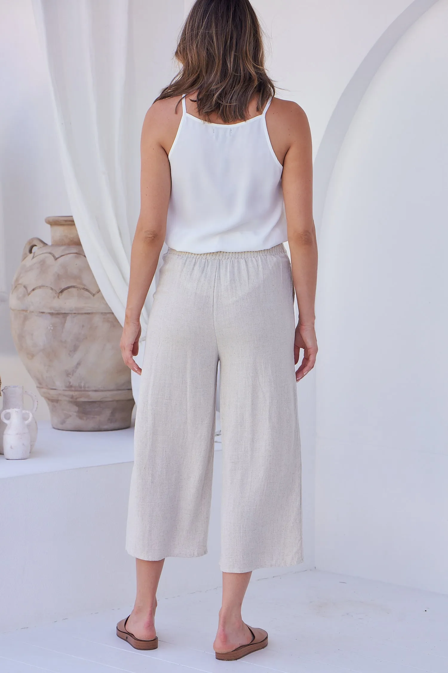 Clover Beige Linen Culotte Pants