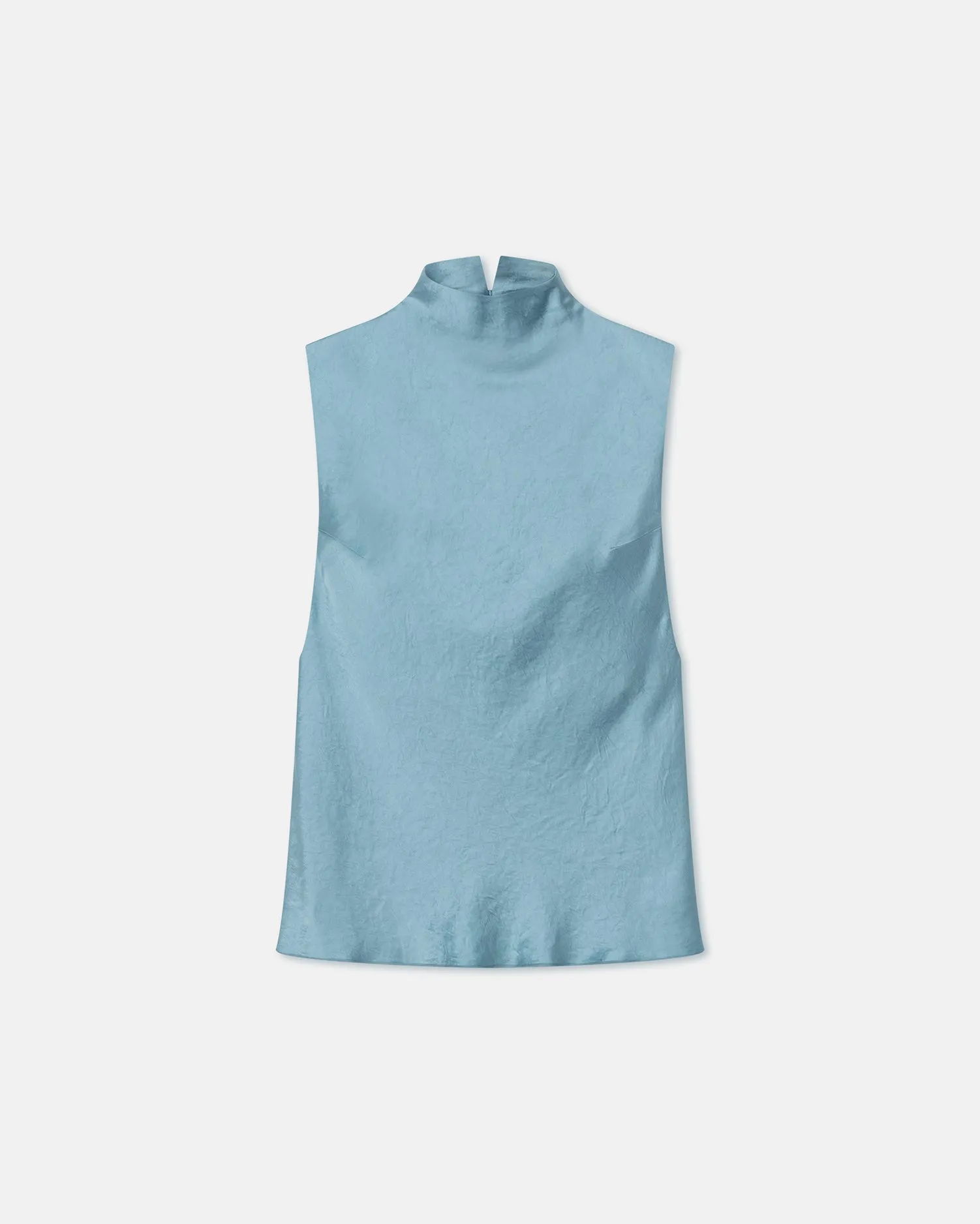 Colson - Crinkled-Satin Turtleneck Top - Aqua