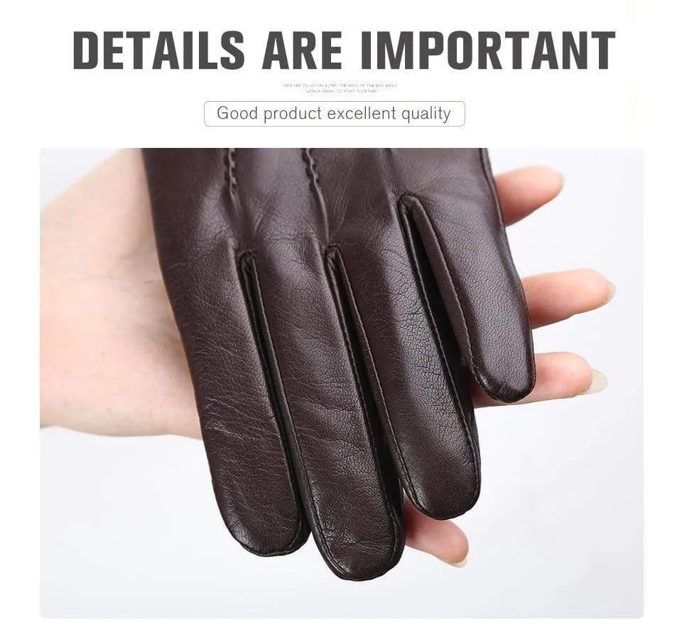 Comfortable Keep warm gloves male winter,Water ripple design sheepskin men's gloves,black men's leather gloves-8001Y