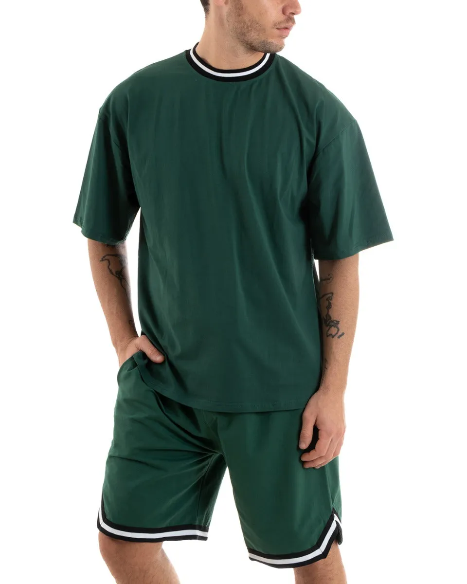 Completo Set Coordinato Uomo Cotone Viscosa T-Shirt Bermuda Outfit Verde GIOSAL-OU2311A