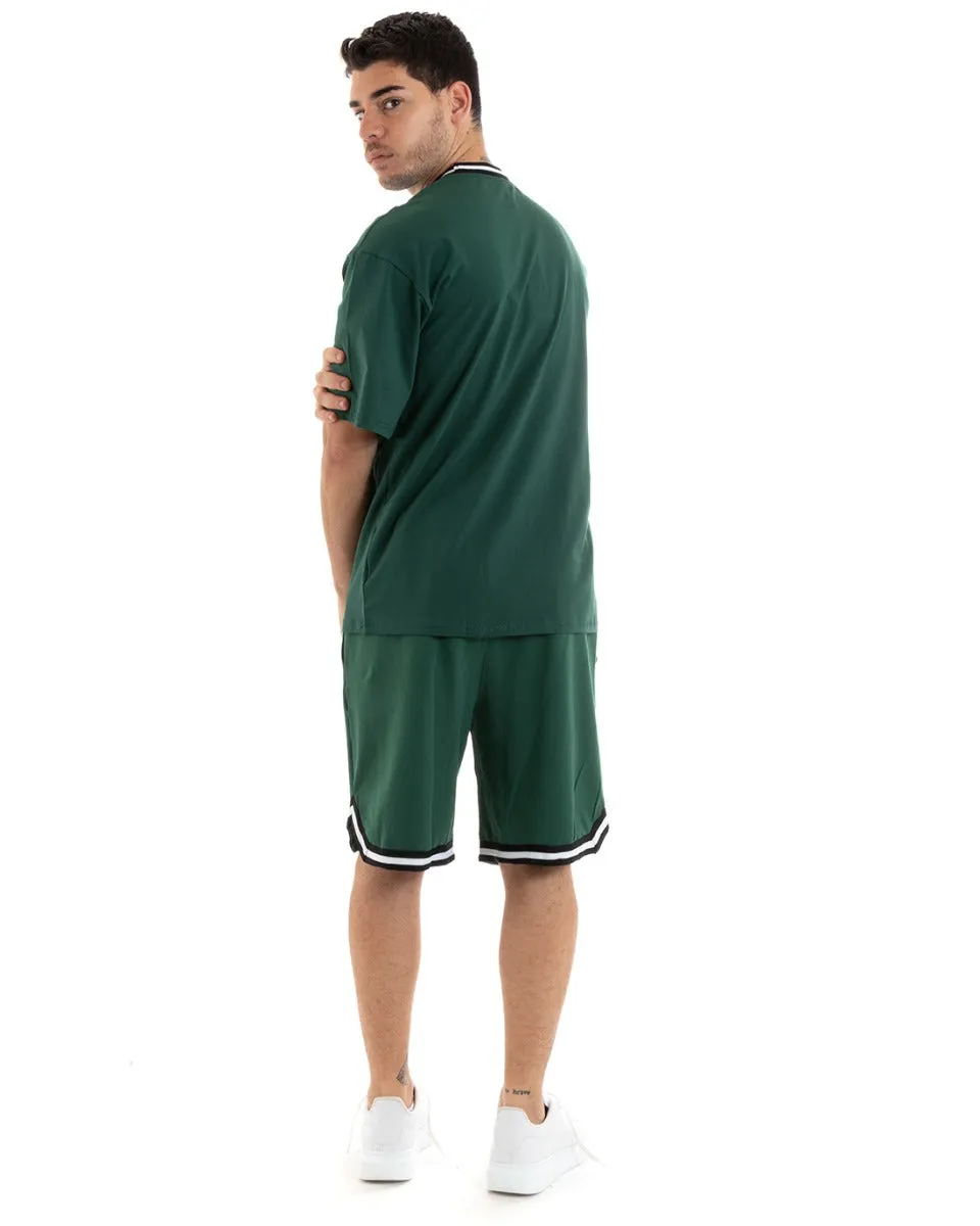 Completo Set Coordinato Uomo Cotone Viscosa T-Shirt Bermuda Outfit Verde GIOSAL-OU2311A