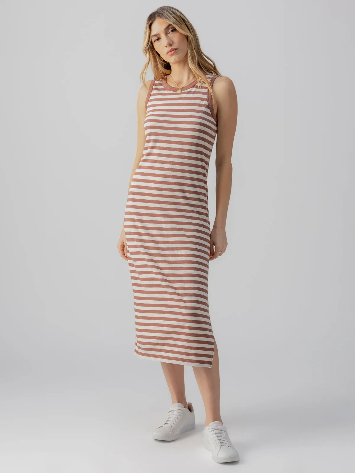 Contrast Trim Maxi Dress Washed Clay/Birch Stripe