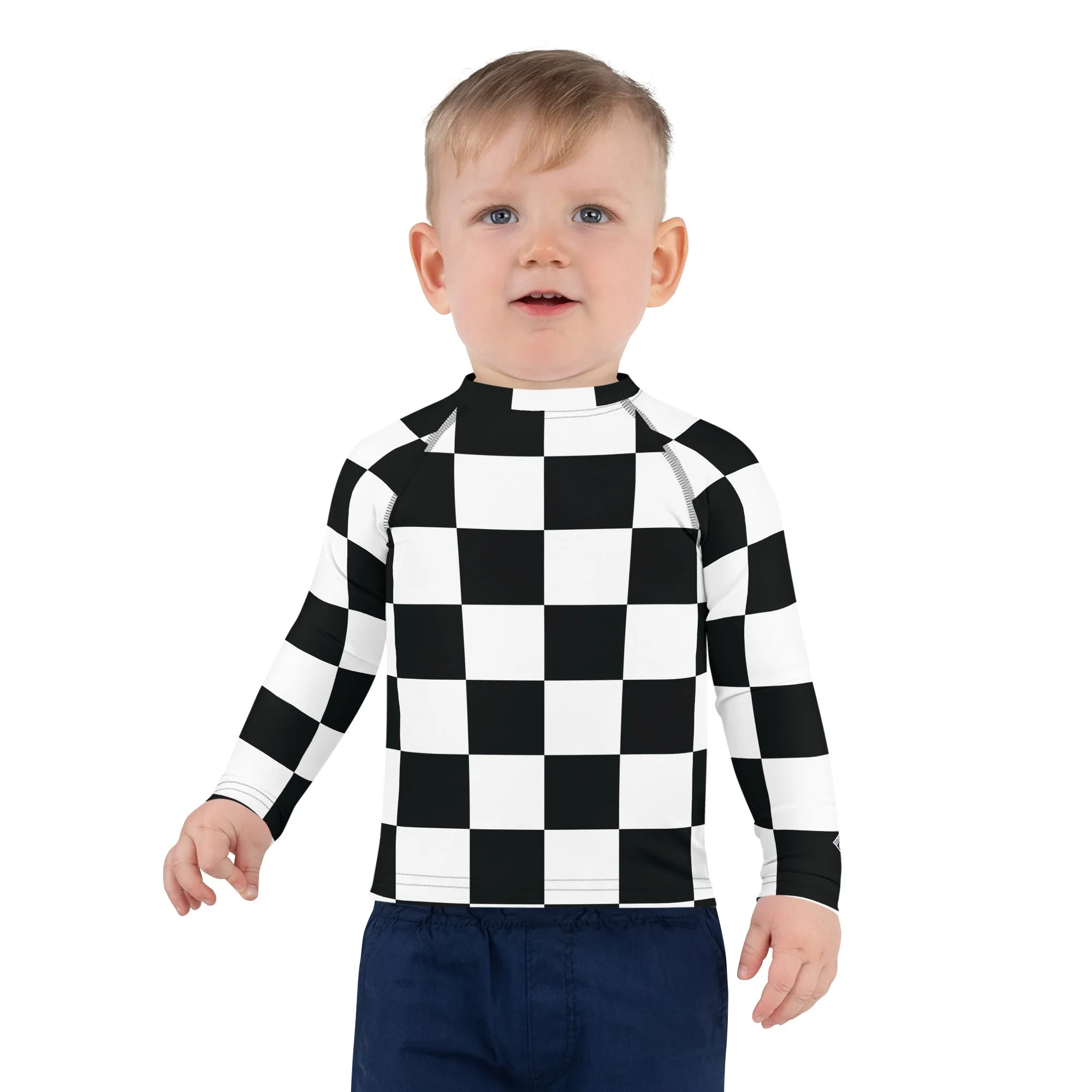 Cool and Secure: Boys' Checkered Long Sleeve Rash Guard