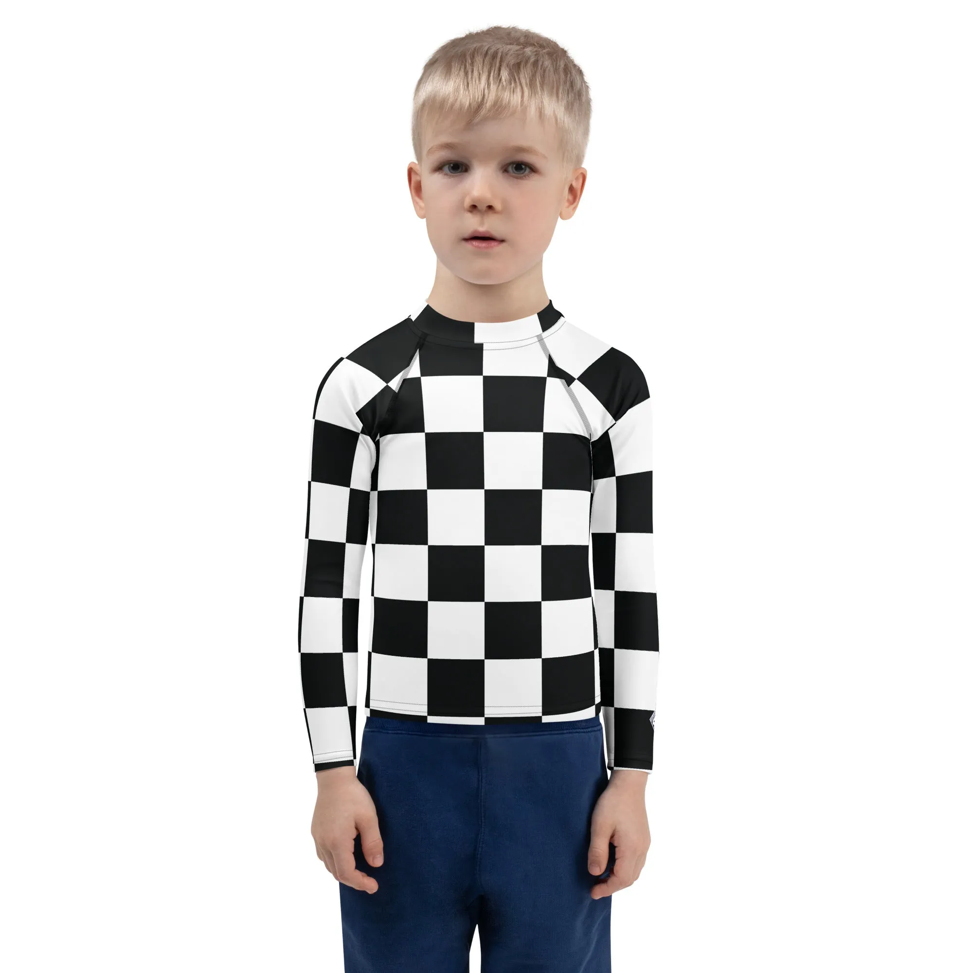 Cool and Secure: Boys' Checkered Long Sleeve Rash Guard