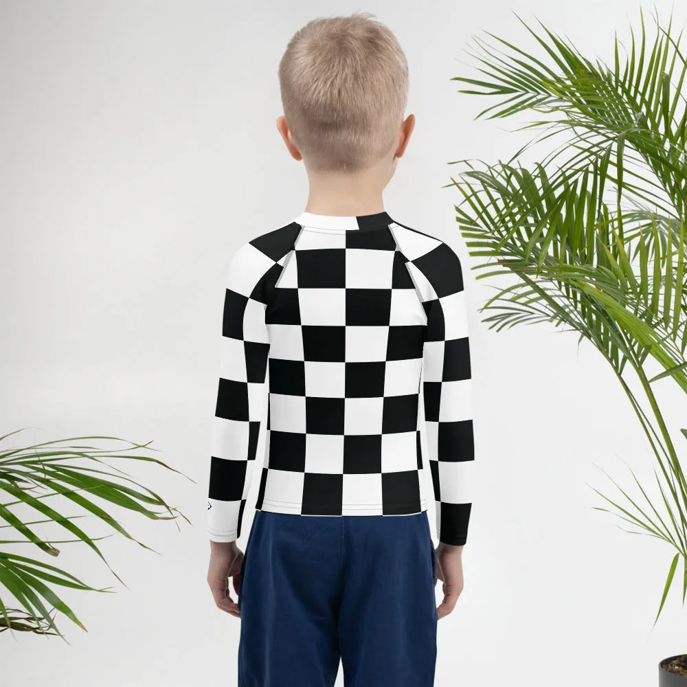 Cool and Secure: Boys' Checkered Long Sleeve Rash Guard