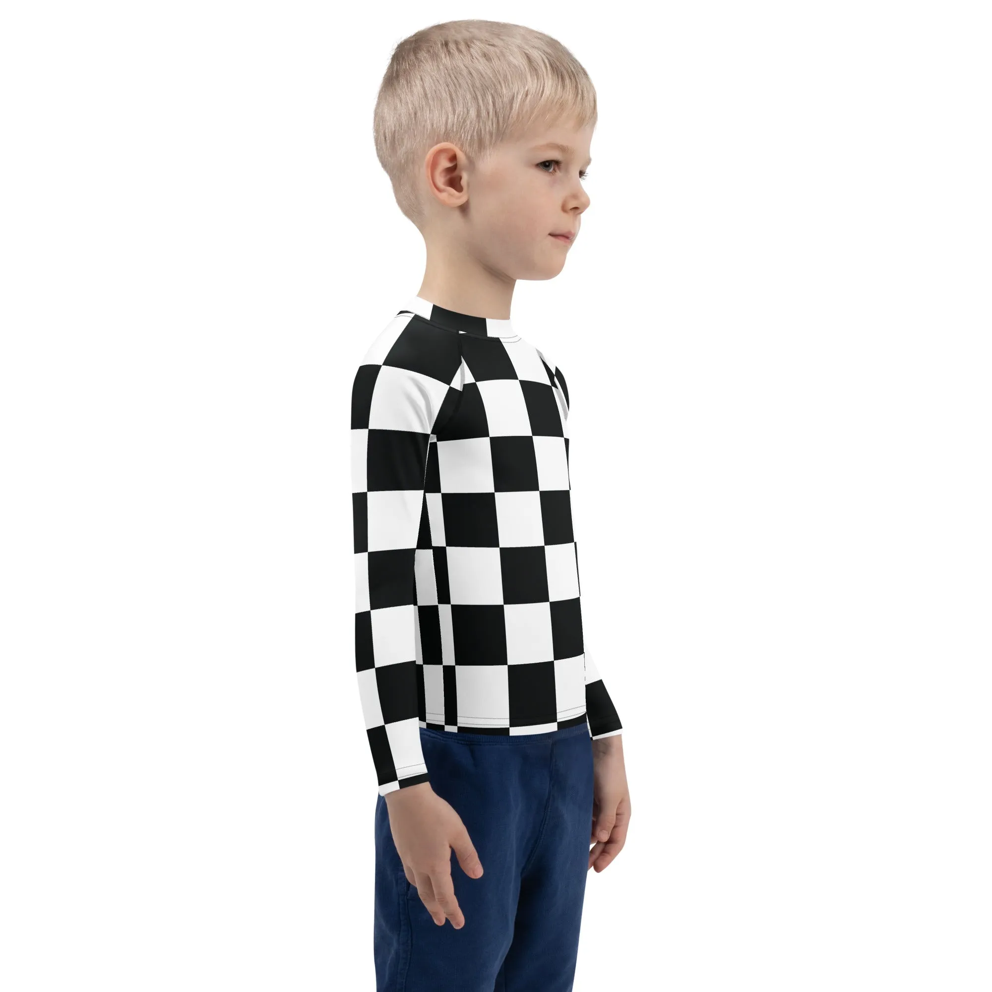 Cool and Secure: Boys' Checkered Long Sleeve Rash Guard