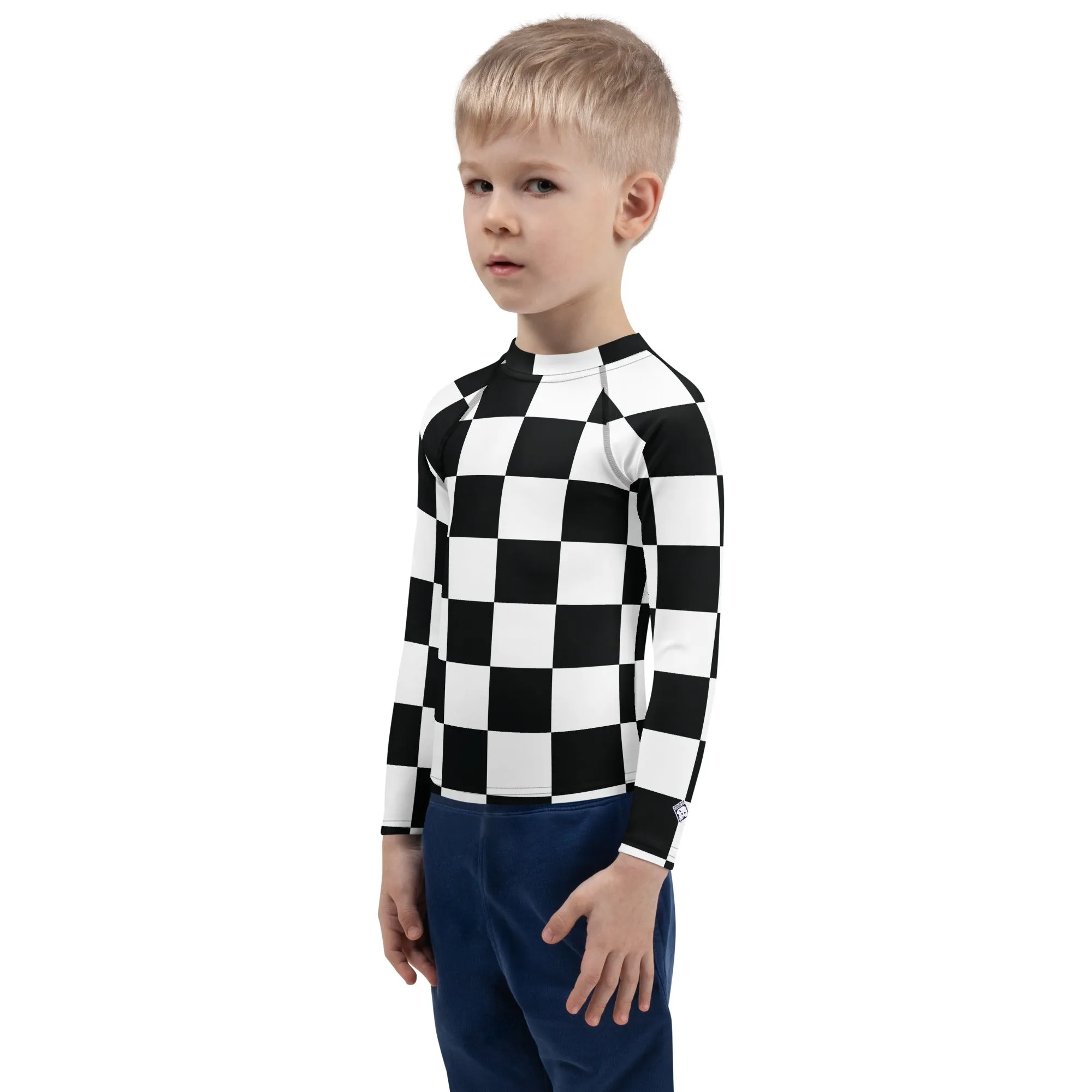 Cool and Secure: Boys' Checkered Long Sleeve Rash Guard