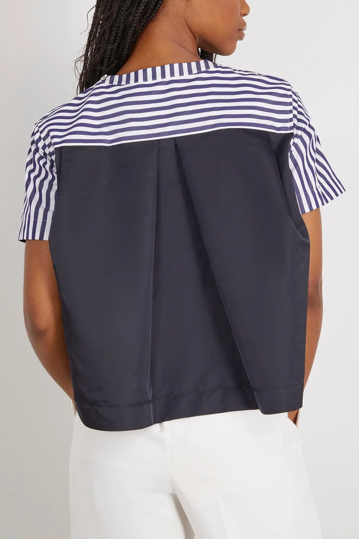 Cotton Poplin x Nylon Twill Pullover in Navy Stripe x Navy