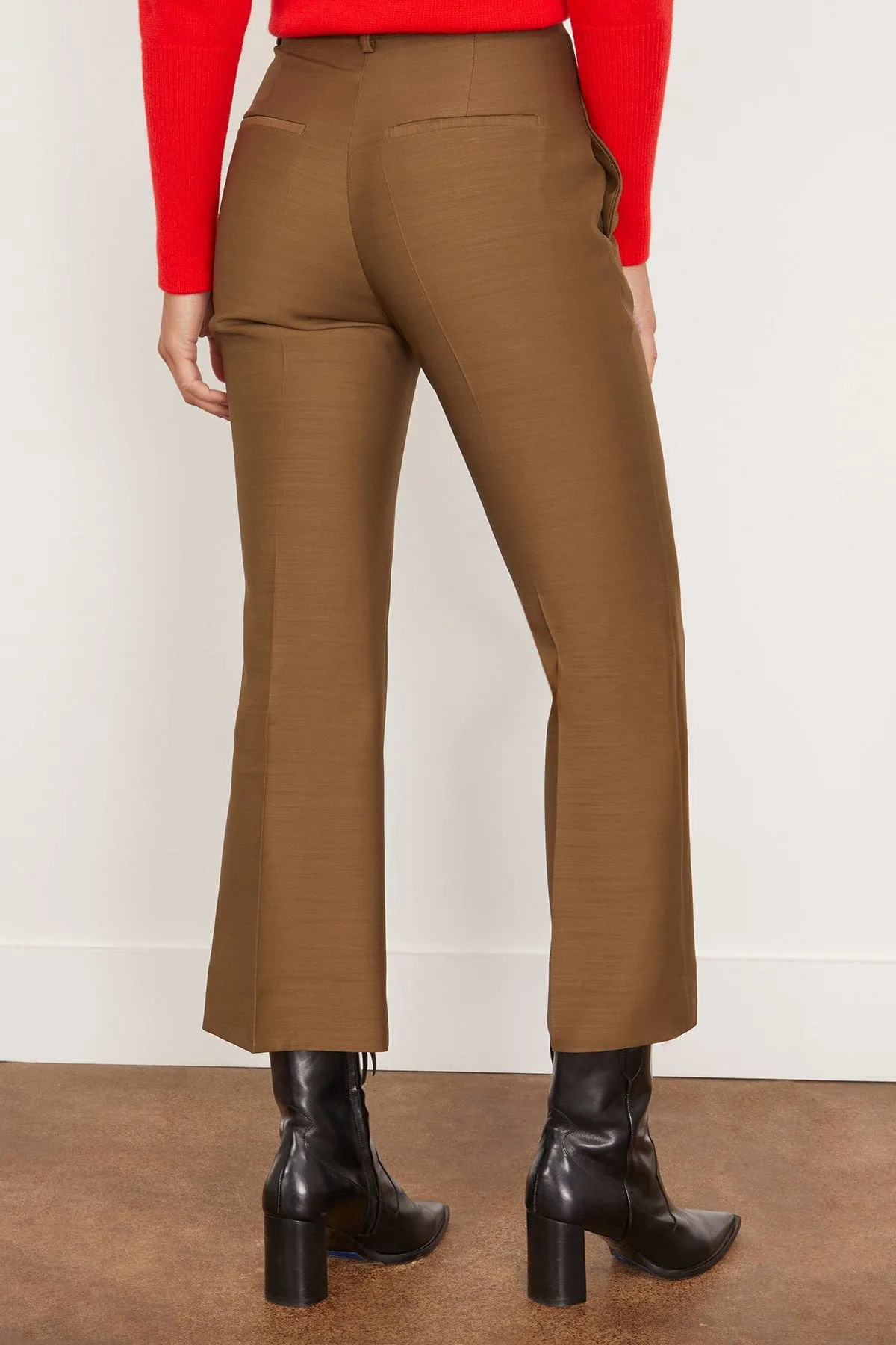 Credo Organic Wool and Silk Bootcut Trousers in Moss