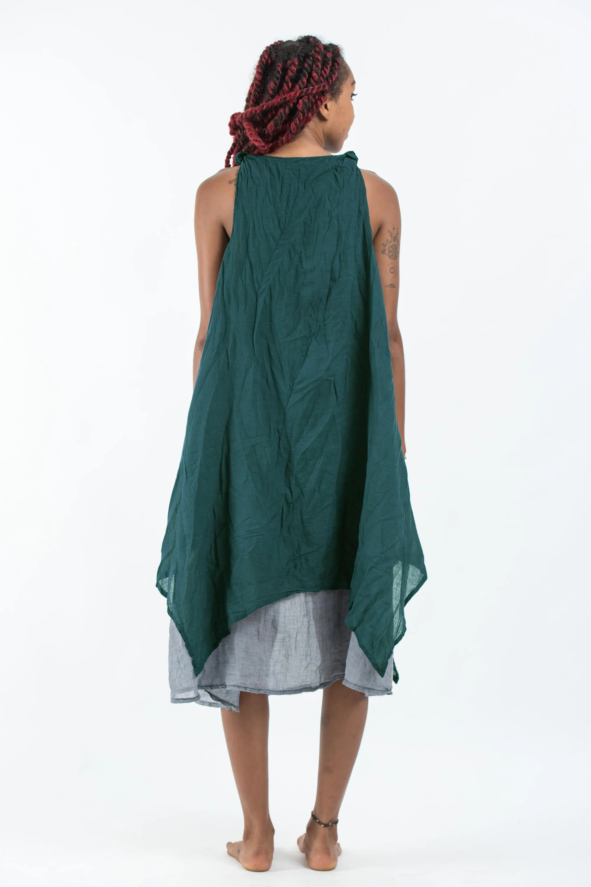 Crinkled Hill Tribe Cotton Tank Dress in Teal