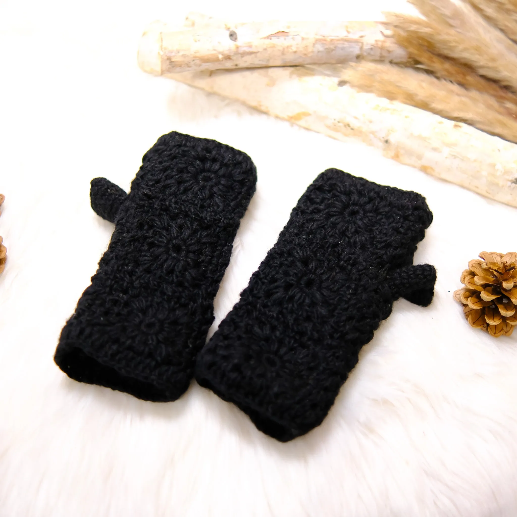 Crochet Solid Color Fleece Lined Gloves