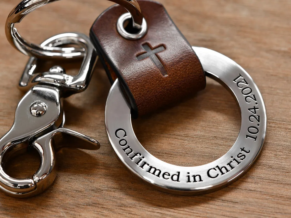 Custom Confirmation Leather Keychain Ring