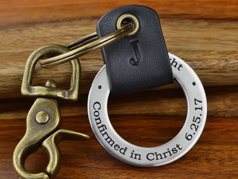 Custom Confirmation Leather Keychain Ring