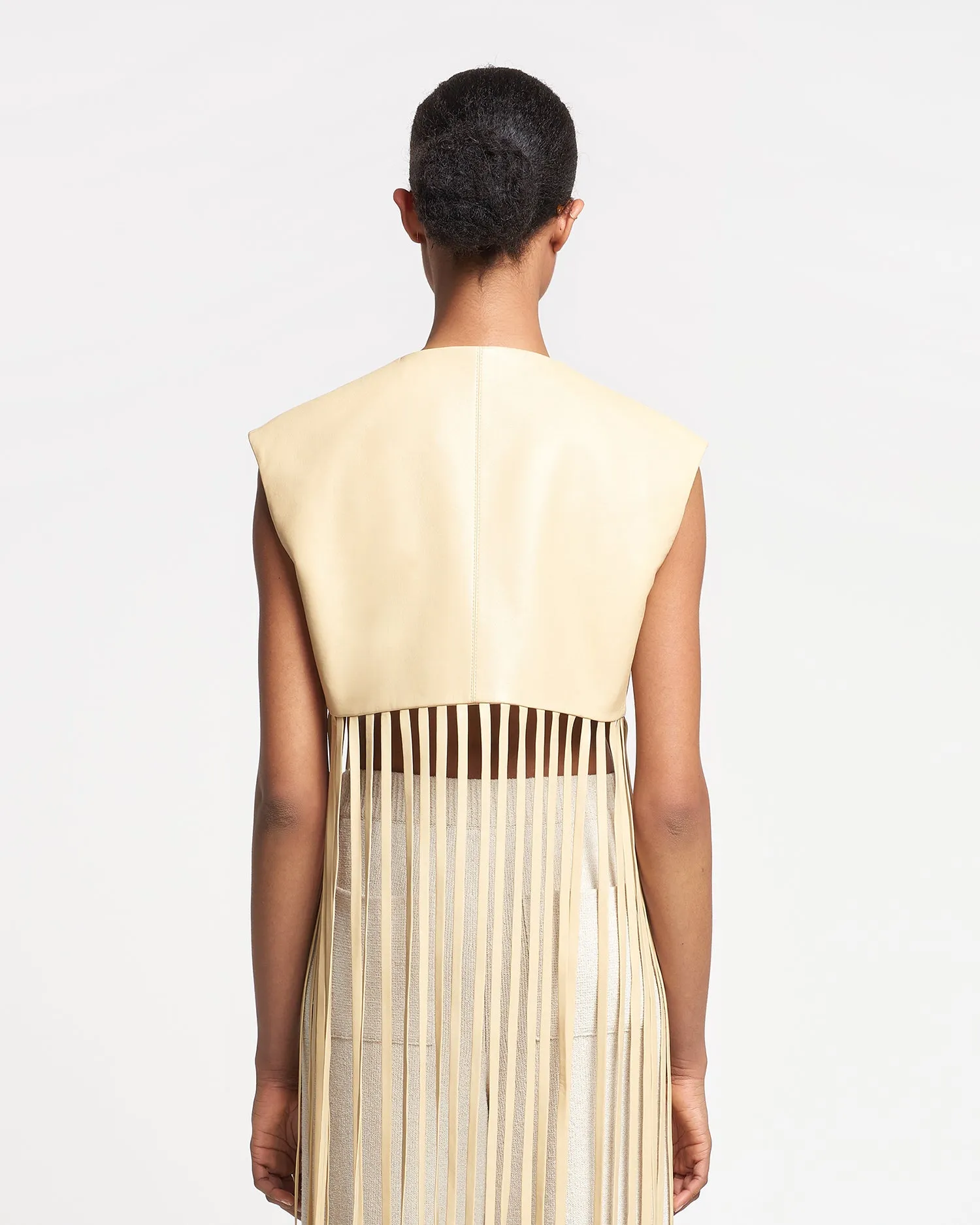 Derora - Fringed Regenerated Leather Vest - Vintage creme