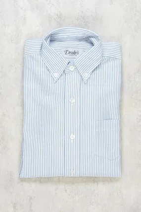 Drake's Boy's Blue White Stripe Oxford Button Down Shirt