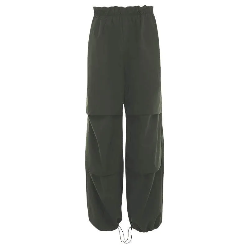 Drawstring cargo pocket ruched solid pant