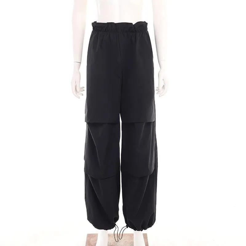 Drawstring cargo pocket ruched solid pant