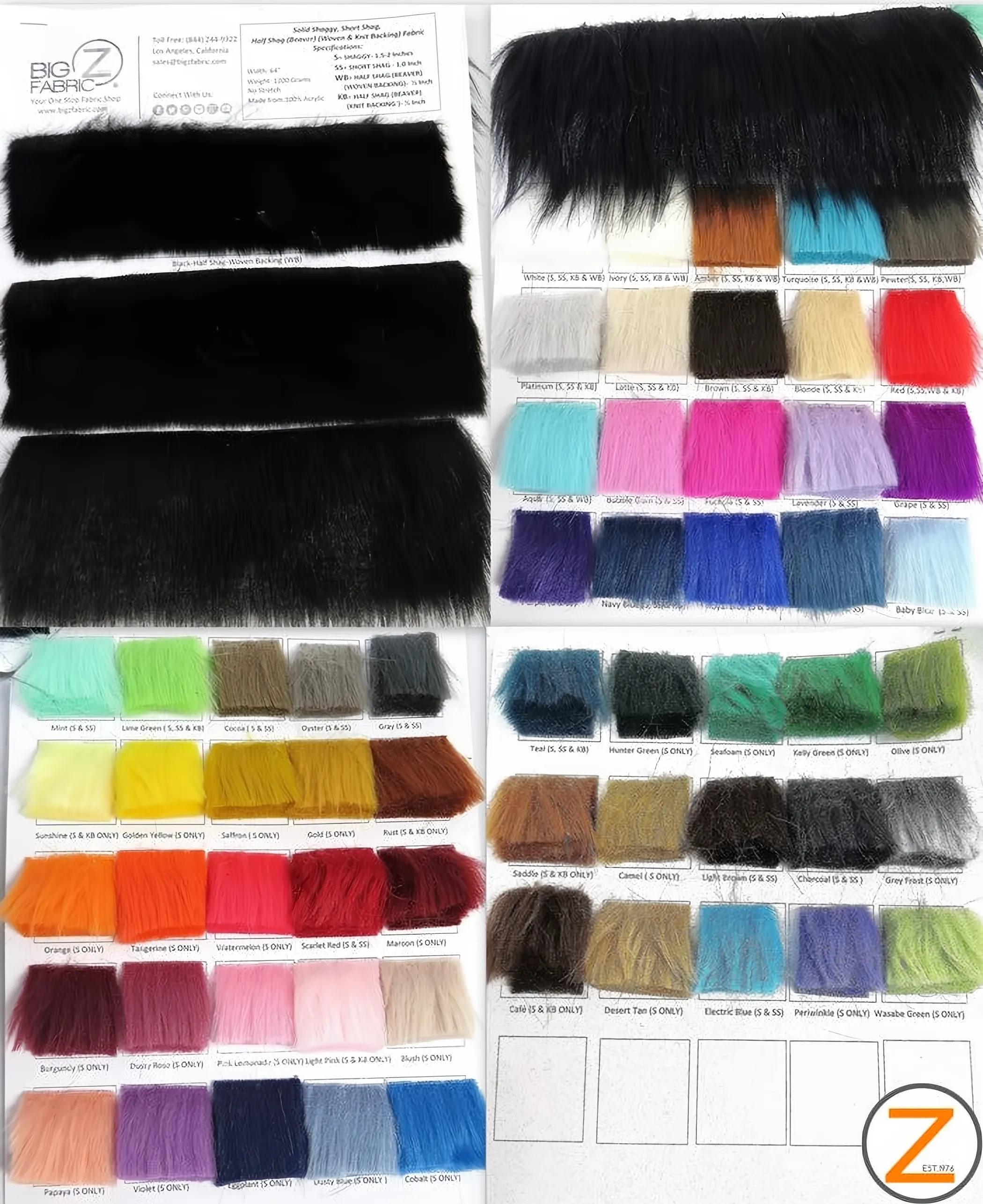 Ecoshag Faux Fake Fur Solid Shaggy, Short Shag, and Half Shag (Beaver) - Big Z Color Card