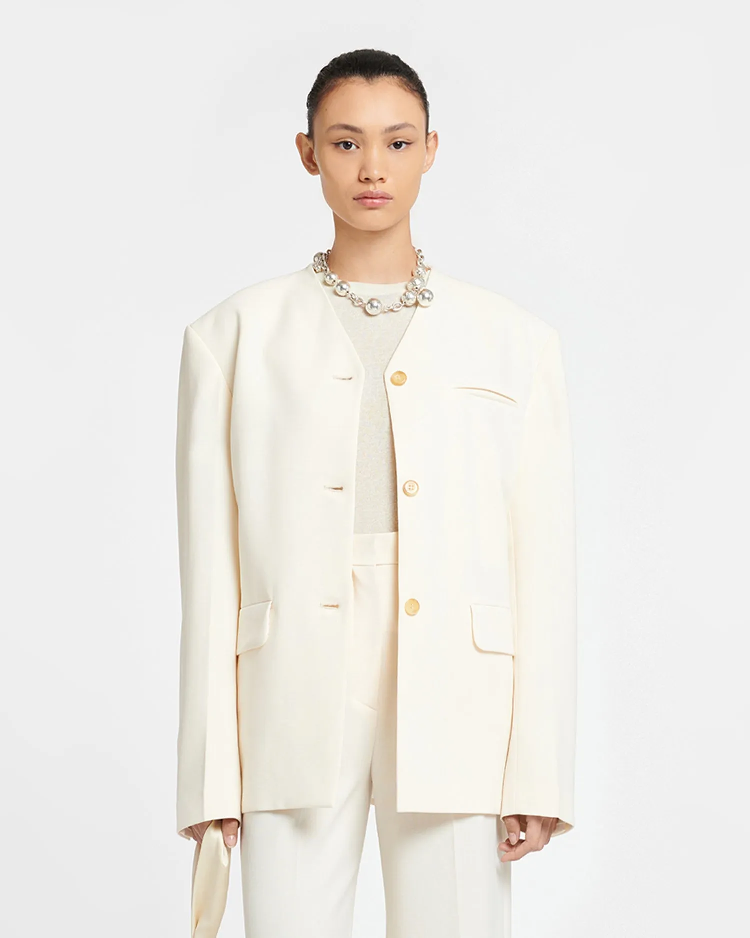 Fem - Belted Cady Blazer - Creme