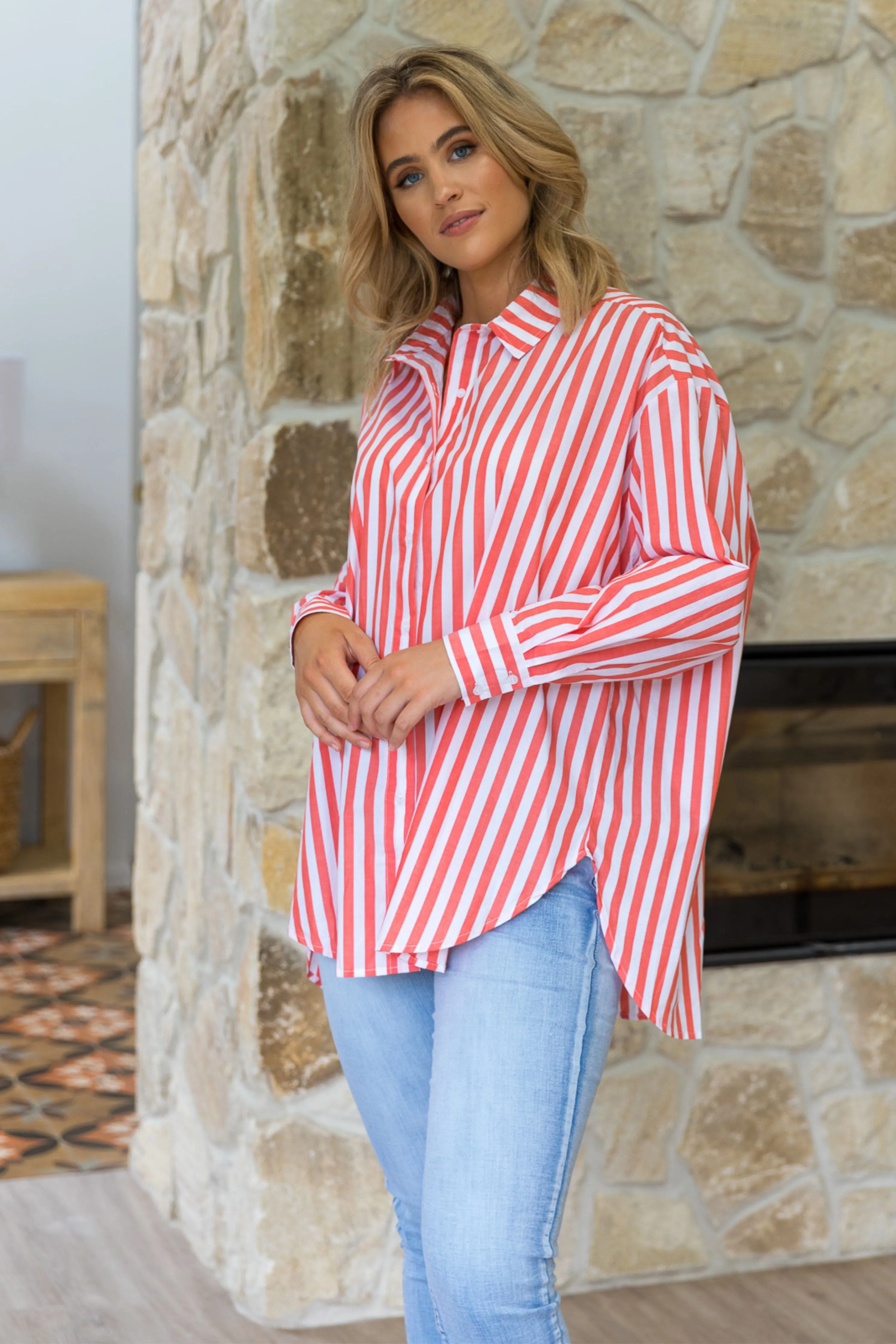 FINAL SALE Amore Shirt in Red/White Stripe