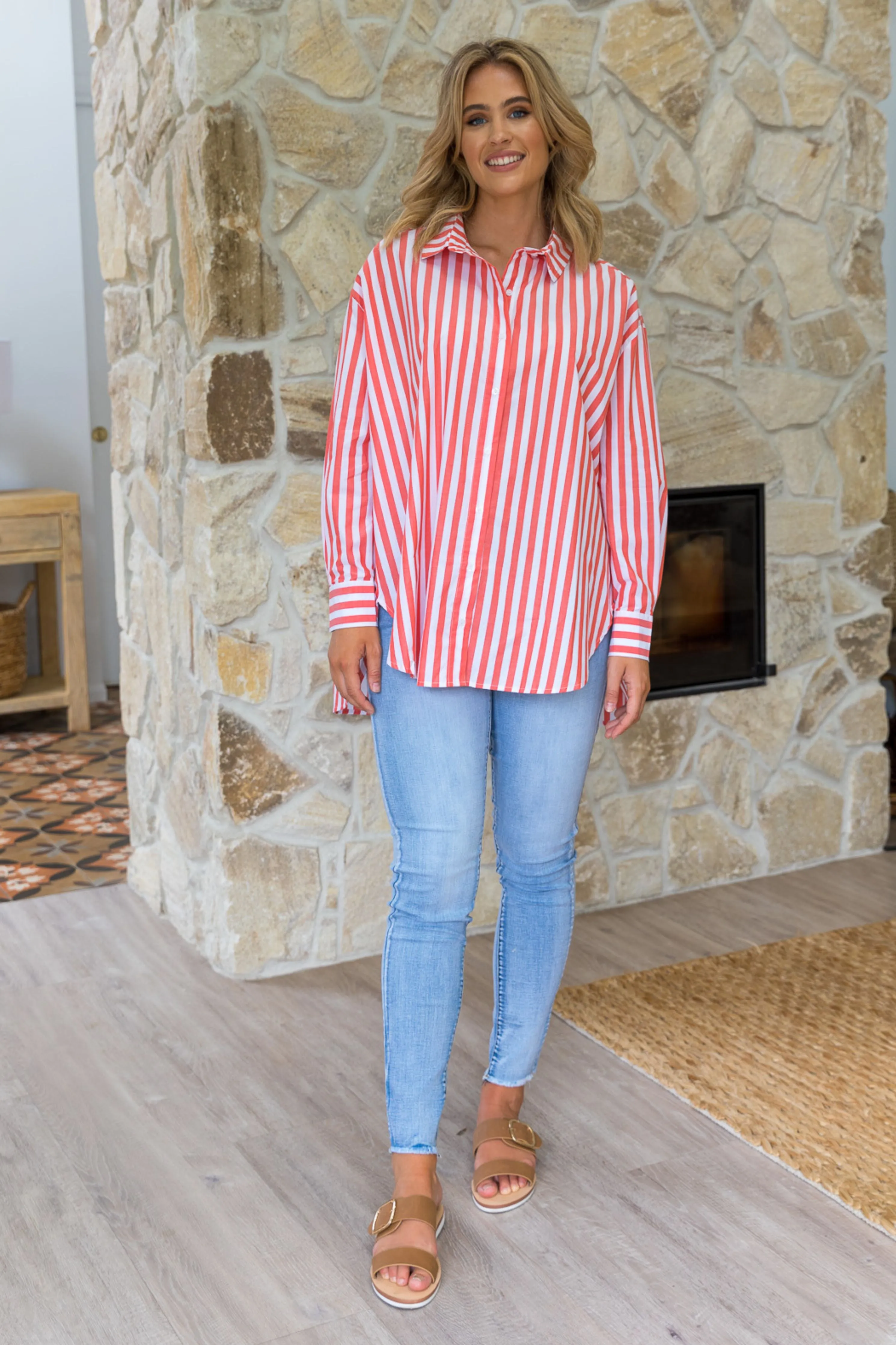 FINAL SALE Amore Shirt in Red/White Stripe