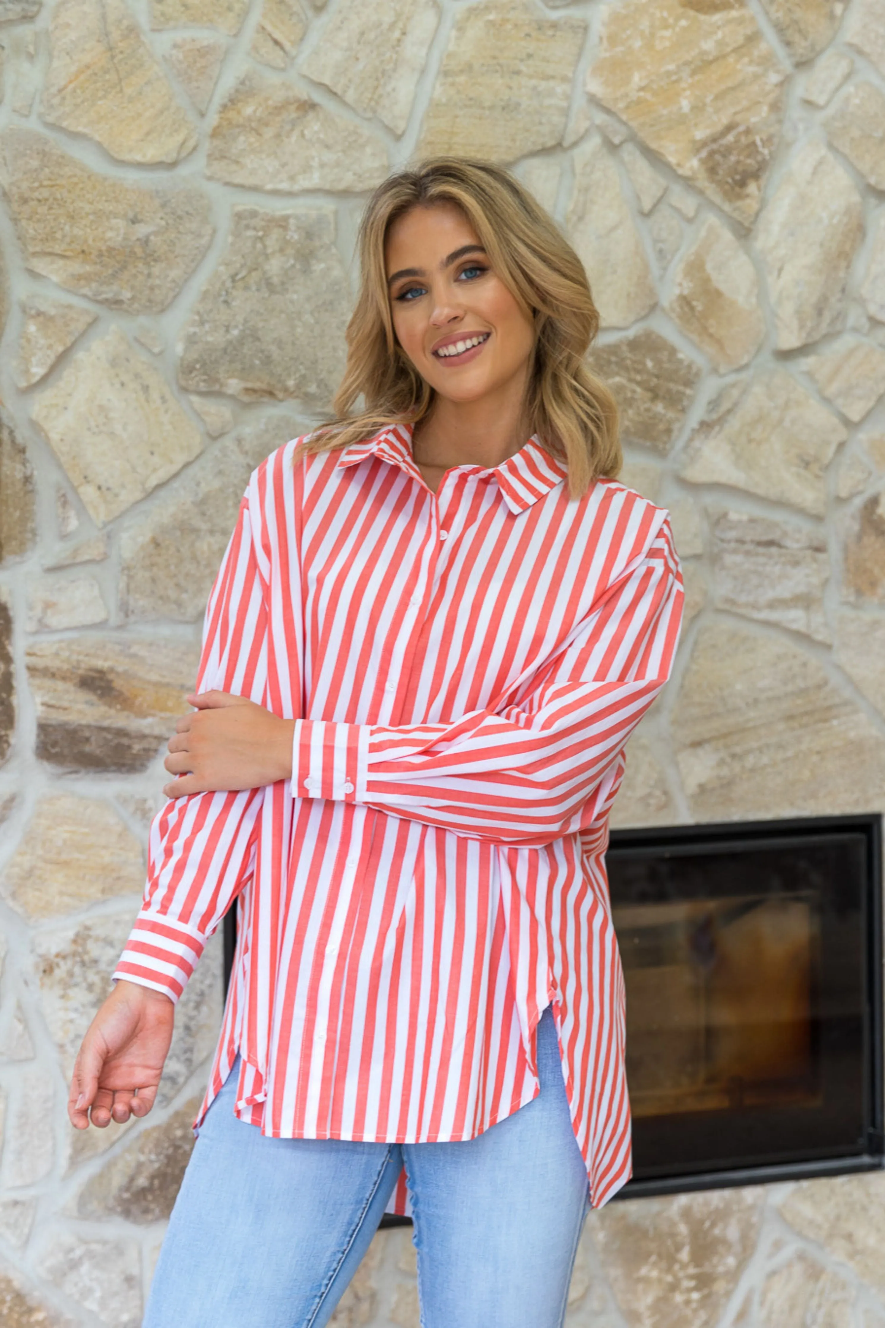 FINAL SALE Amore Shirt in Red/White Stripe