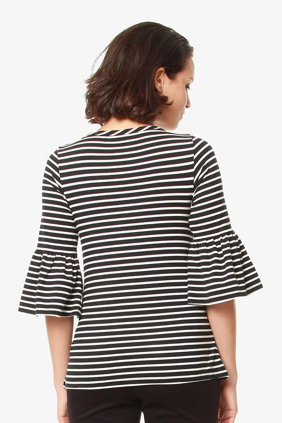 Flounce Sleeves Calynn Black Stripes Nursing Top