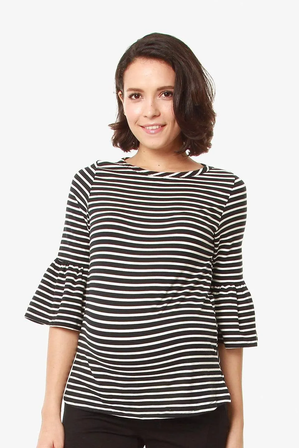 Flounce Sleeves Calynn Black Stripes Nursing Top