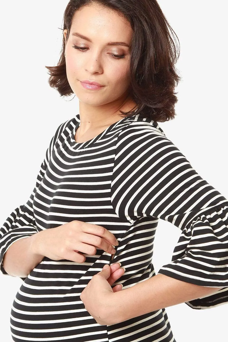 Flounce Sleeves Calynn Black Stripes Nursing Top