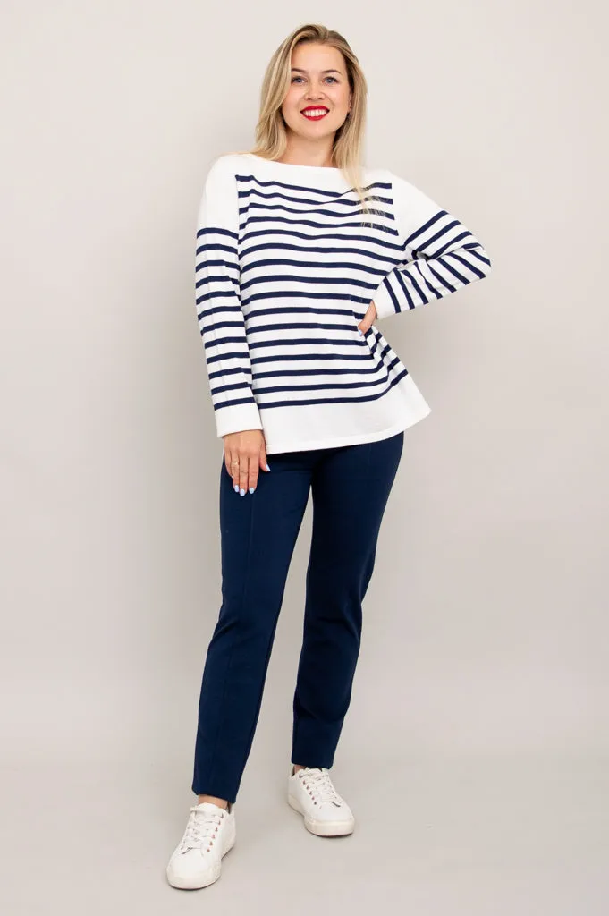 Frida Sweater, Indigo Stripe, Cotton