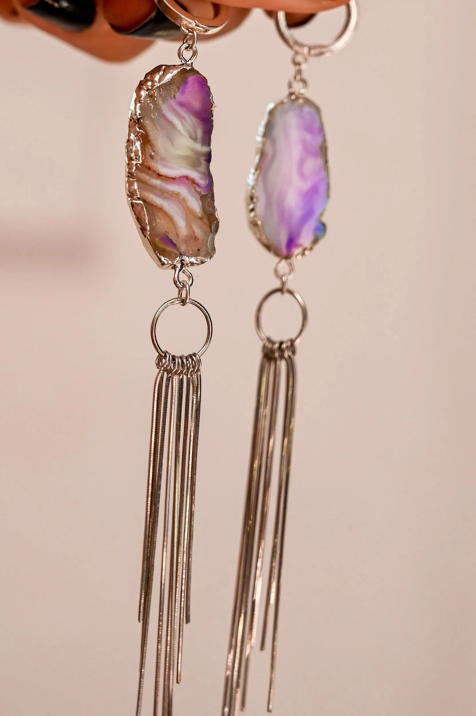 Go Your Own Way Titanium Agate Silver Huggie Earrings