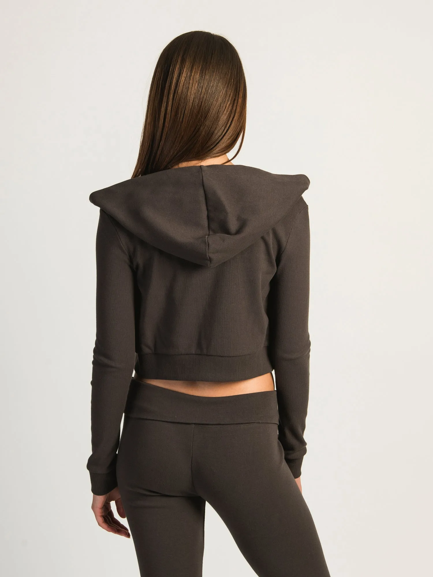 HARLOW ELLIE RIBBED ZIP UP - CHARCOAL