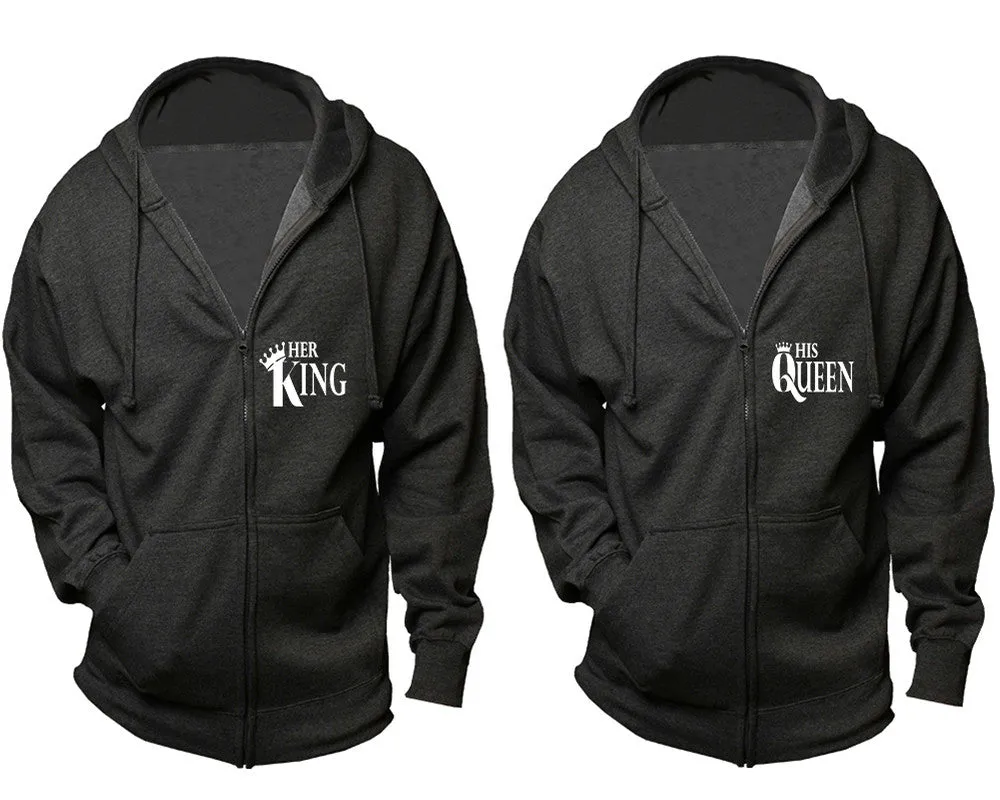 Her King His Queen Couple Matching Zip Up Hoodies