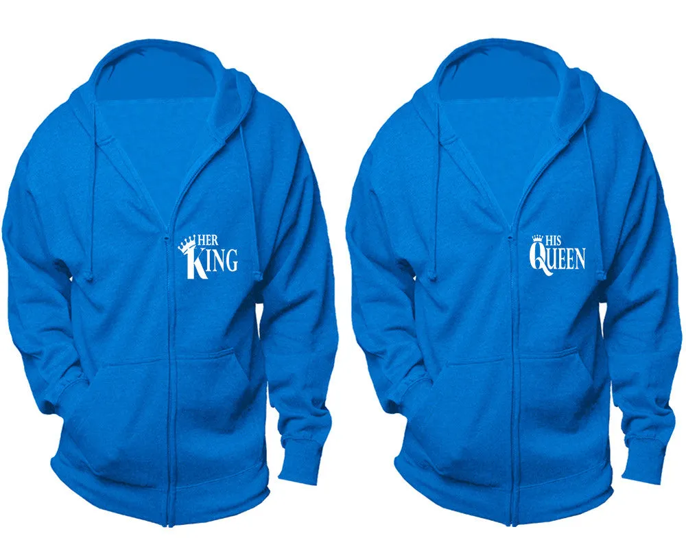 Her King His Queen Couple Matching Zip Up Hoodies