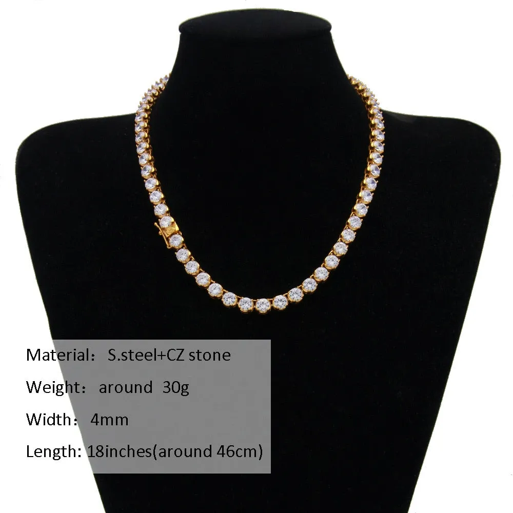 Hip Hop Jewelry Sets- Flower CZ 4mm 6mm Tennis Chain