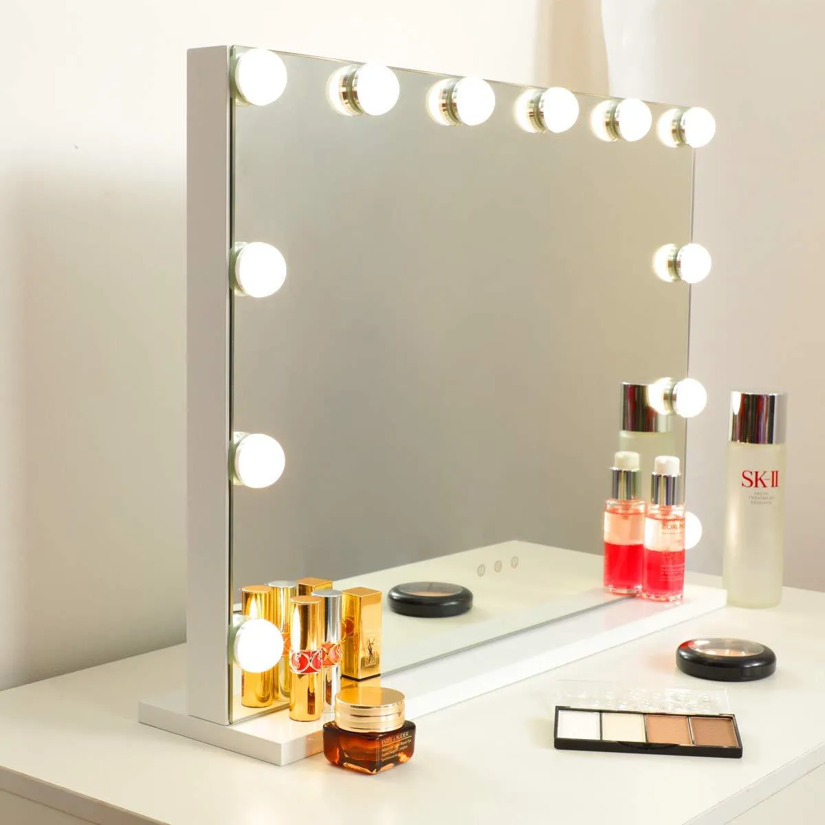 Hollywood Mirror Makeup Vanity Mirror with Lights, Touch Control Light-up Beauty Musthaves Smart Cosmetic Tabletops with 3 Color Dimmable Bulbs, USB Charging Port, 22.8" W x 18.2" H, White