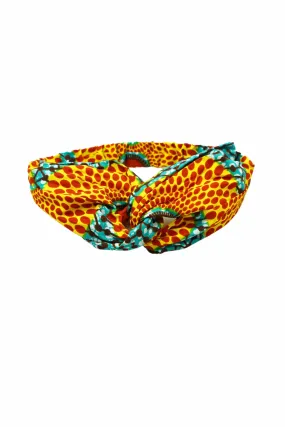 Imani Turban Headband Cyan and Orange African Ankara Wax Cotton Print