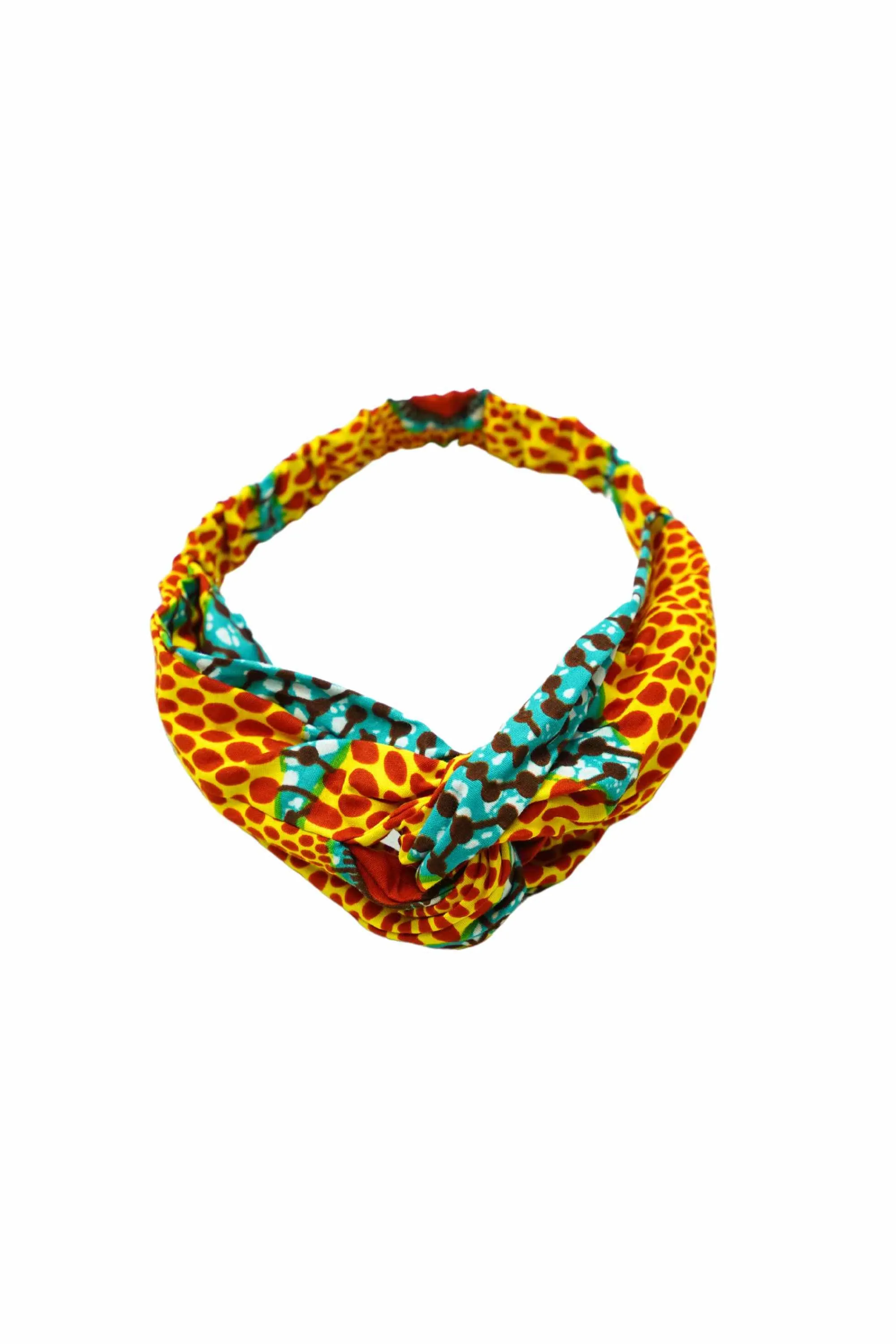 Imani Turban Headband Cyan and Orange African Ankara Wax Cotton Print