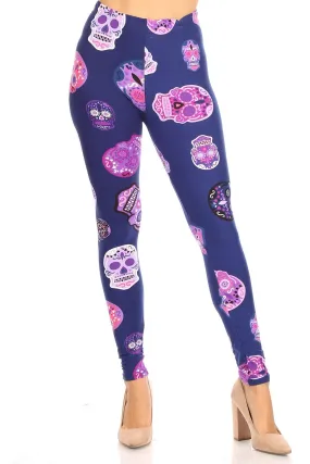 iZZYZX Women's Regular Purple Skull with Elastic Waist Pattern Printed Leggings