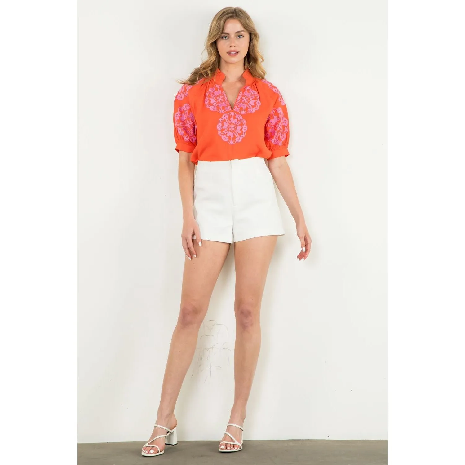 Joyce Embroidered Detail Short Sleeve THML Top