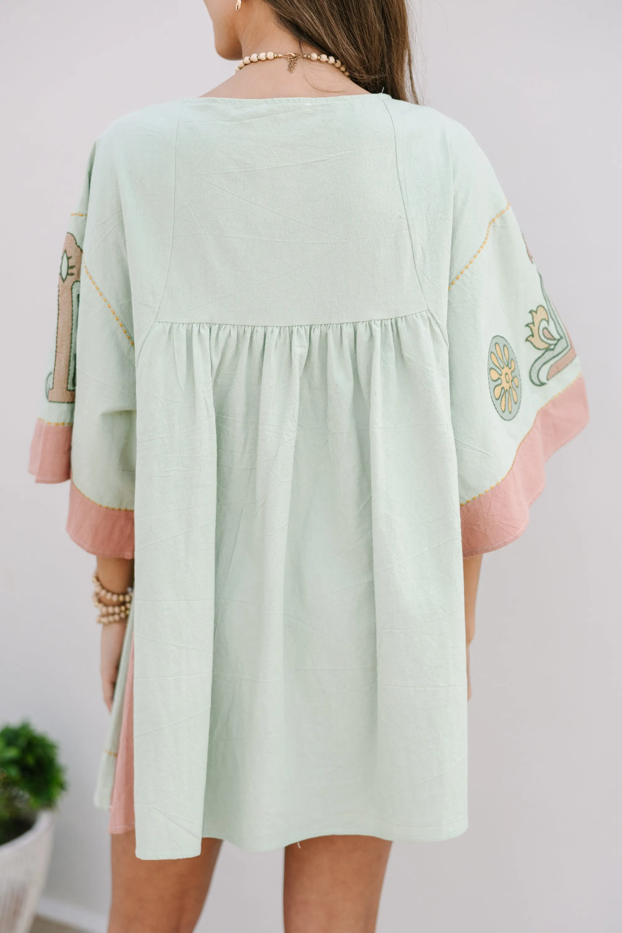 Just My Type Mint Green Floral Embroidered Dress