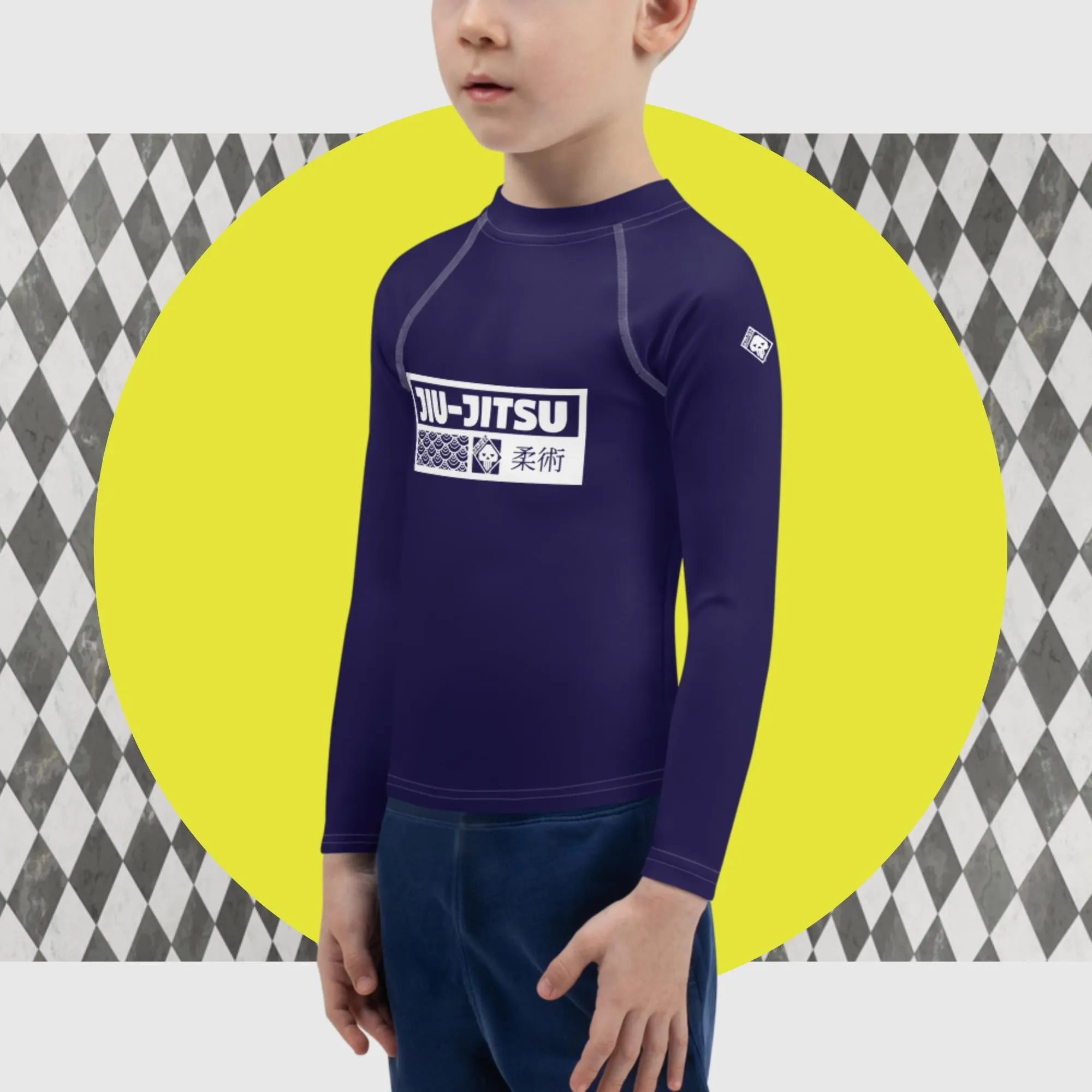 Kid's Boys Long Sleeve BJJ Rash Guard Jiu-Jitsu 002 - Midnight Blue