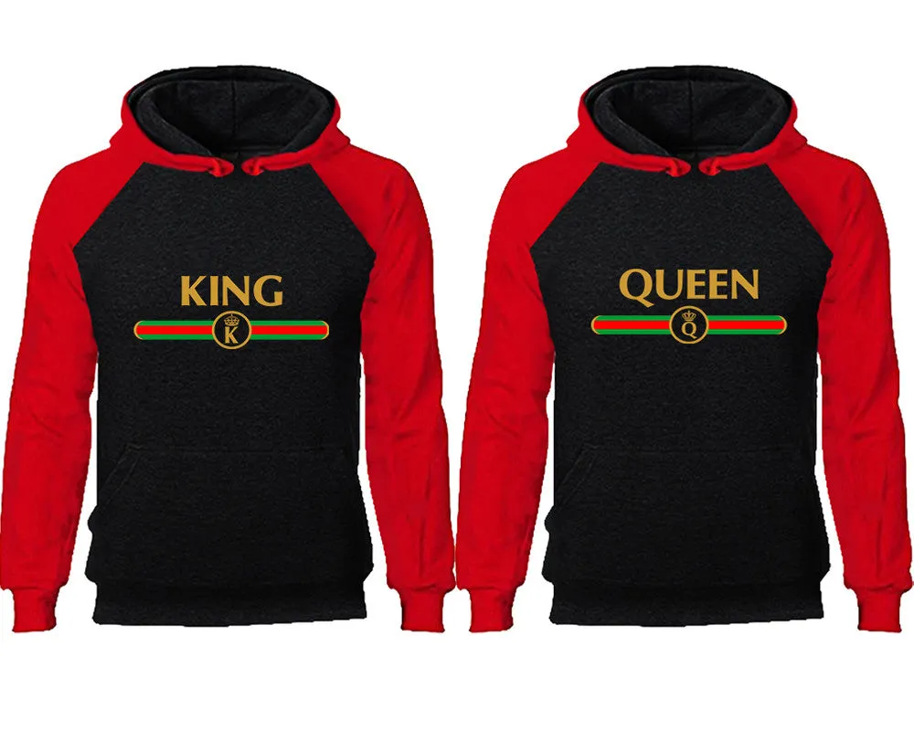 King and Queen Couple Matching Raglan Hoodies, King Queen Contrast Hoodies